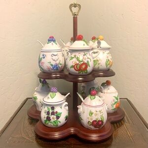 Vintage Lenox Orchard Jelly / Jam Jar set with stand